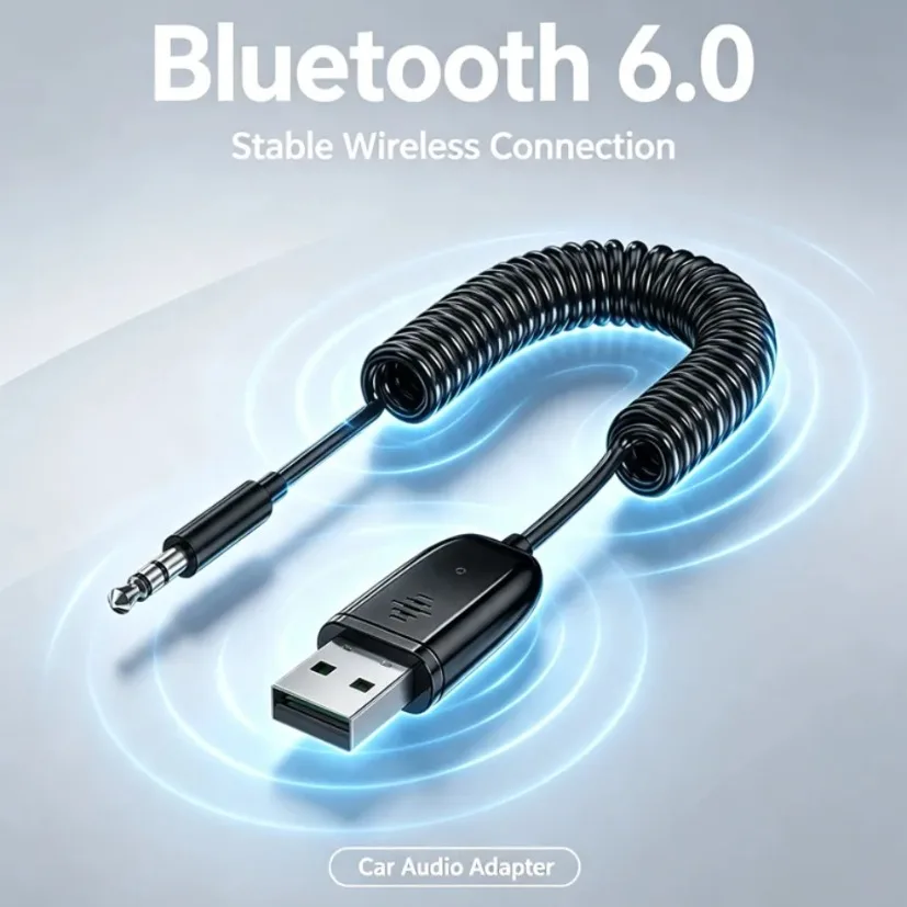 USB Bluetooth 6.0 Receiver 3.5mm AUX Wireless Audio Adapter Hands Free Call Auto Reconnect for Car Stereo Speaker Home Audio Use