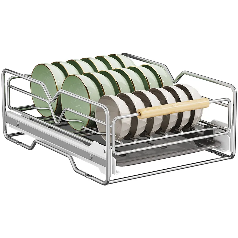 Kitchen Pull-out Dish Rack Stainless Steel Drawer Drying Rack Sliding Bowls Dishes Drainer Storage Rack Sink Cabinet Organizer