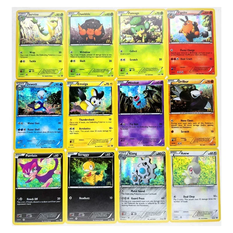 12pcs/set 2012 Emolga Servin Pignite Toys Hobbies Hobby Collectibles Game Collection Anime Cards