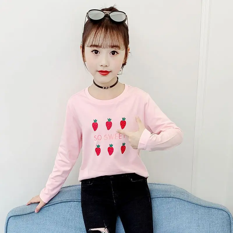 

Girls Long Sve T-irt Autumn Wear Cartoon Print Base Layer Stripe Design Korean Sle Children's Knitted Sweater