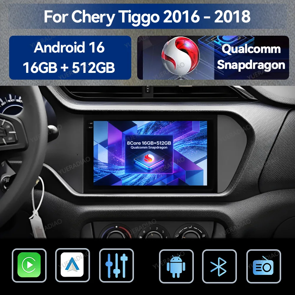 Android 16 Car Radio For Chery Tiggo 3X Tiggo 3 2 2016 - 2018 Head Unit GPS NAVI Multimedia Video Player BT QLED 4G LTE 5G WIFI