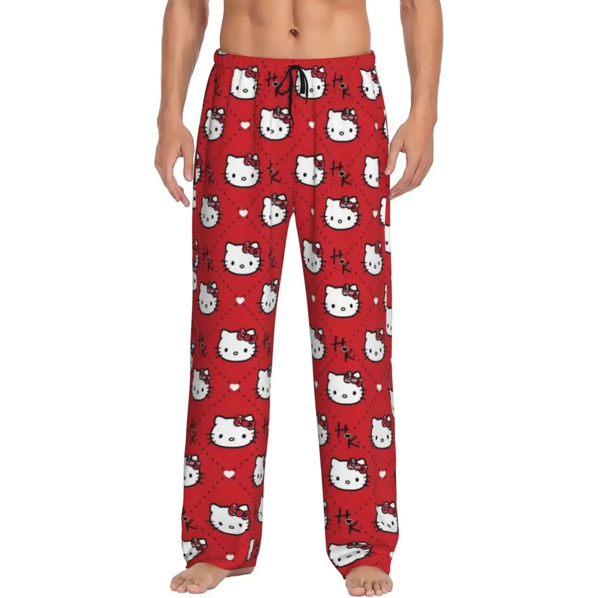 

Custom Hello Kitty Pajama Pants Sleepwear Men Elastic Waistband Cartoon Character Sleep Lounge Bottoms with Pockets
