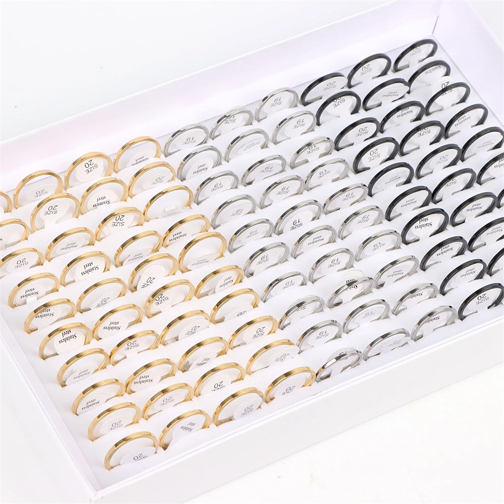 20Pcs/Lot Fashion Classic Smooth Spherical Stainless Steel Ring Couple Black Gold Silver Color Wedding Jewelry Gifts Wholesale