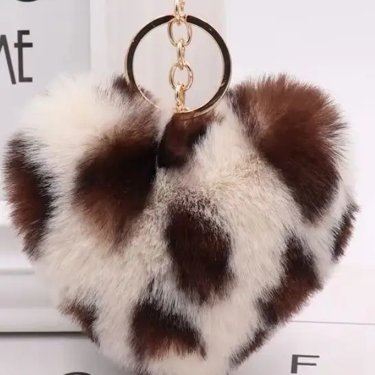 

Cartoon Plush Peach Heart Pendant Keychain Leopard Pattern Multicolor Plush Keychain Fluffy Keyring Key Plush Keychain Gifts