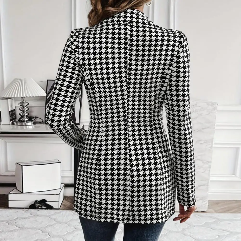 Cardigan Style Jacket Stylish Plaid Print Women's Suit Coat with Notched Lapel Single Button Closure Slim Fit Work for Trendy