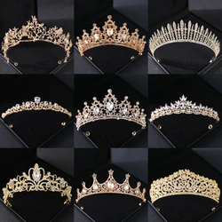 Gold Color Crystal Bridal Tiaras And Crowns Rhinestone Prom Diadem Headband Bridal Wedding Hair Accessories Jewelry Crown Tiara