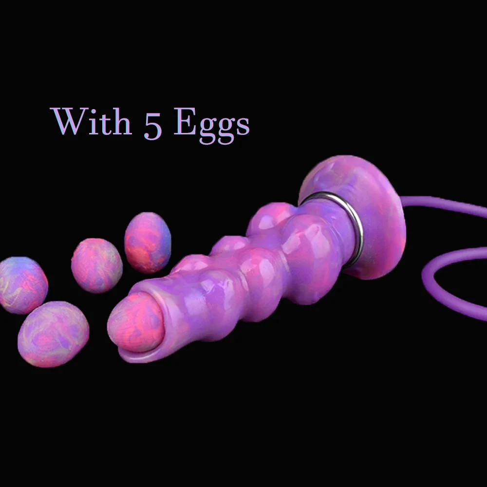 New Inflatable Luminous Ovipositor Sex Toys Lay Eggs  Wolt Dildo 3 Knot Silicone Egg Anal Plug Sex Stimulation BDSM Sexy Games