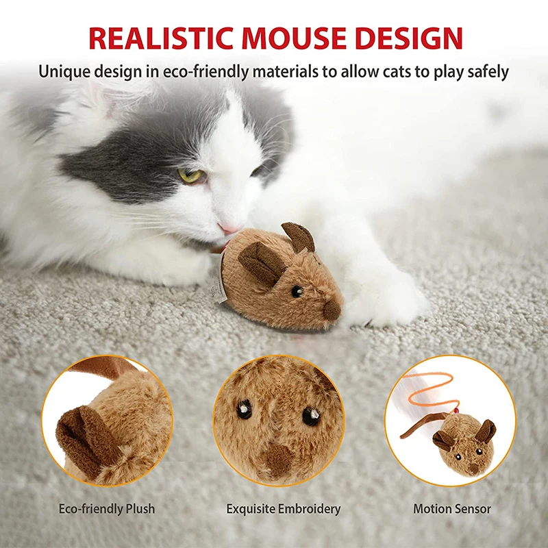 GiGwi Pet Toy Smart Sensor Pulley Mouse Catnip Mice Cats Toys Plush Cat Toy For Kitten Cute Plush Interactive Cat Accessories