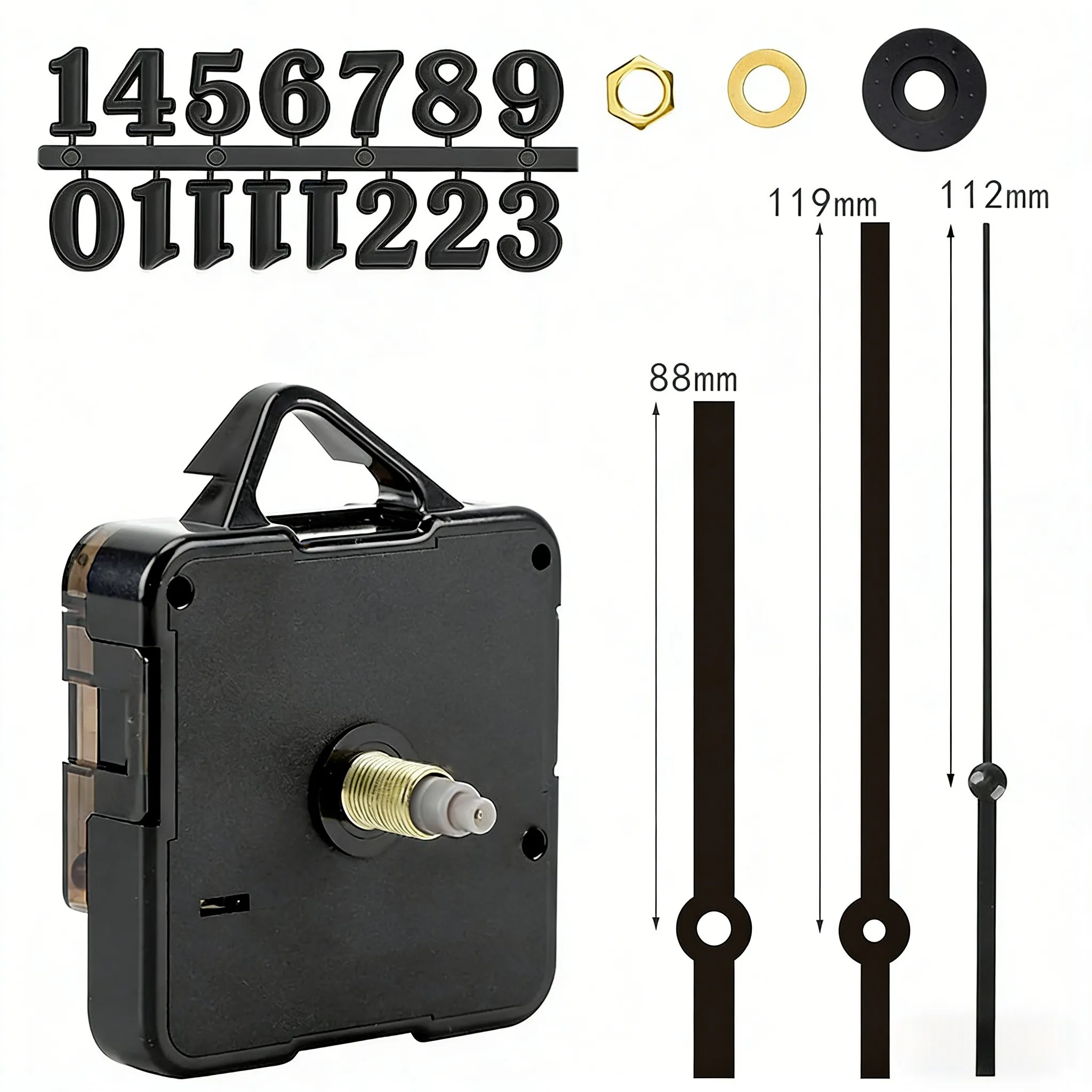 Silent Quartz Wall Clock Movement 16mm 18mm Shaft For DIY Face Repair Replacement Parts ABS Case Fits 4mm To 8mm Thickness