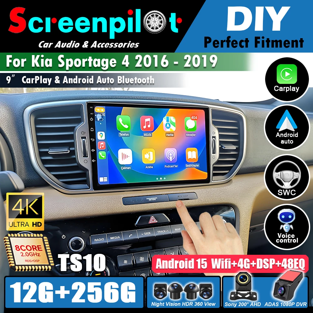 Android 16For Kia Sportage 4 2016 2017 2018 2019 Car Radio Stereo Multimedia Video Player CarPlay Autoradio GPS Navigation DSP