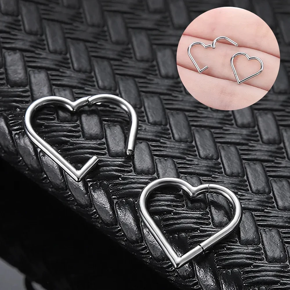 F136 Titanium Nose Ring PVD Layer Daith Heart Earring Hoop Cartilage Tragus Helix Rings Hinged Segment Hoop with Clear CZ