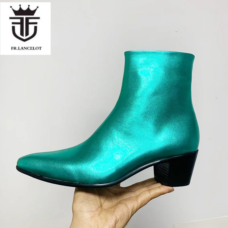 

Brand New autumn winter Boots American Style Pointed toe thick bottom Booties western personality Sequin Leather runway Shoes