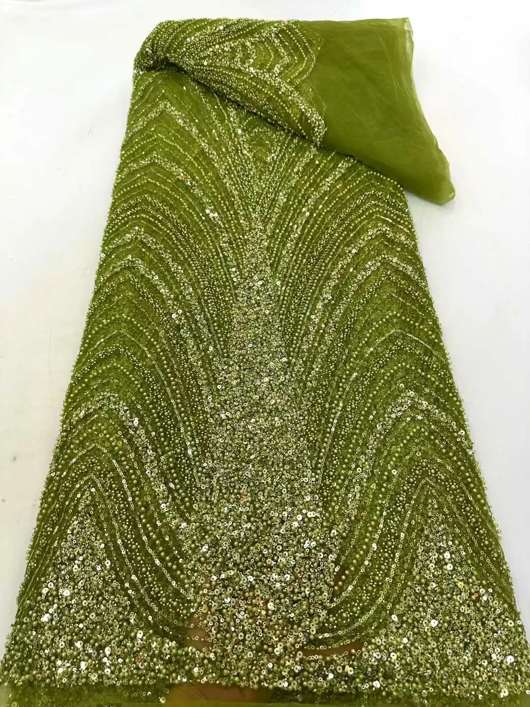 

High End Latest 2025 African Nigerian France Hot Sale Tulle Lace Fabric With Beads Sequins for Bride Wedding Party Sew Dresses