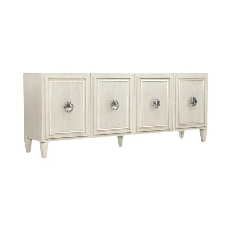 

American Retro Solid Wood TV Cabinet Modern Light Luxury Curio Cabinet Living Room Dining Room Creamy-white Distressed