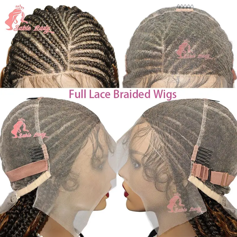 Perruque Full Lace Front Wig tressée bouclée bohème, 32 pouces, perruques synthétiques, longues, sans nœuds, boîte tressée, Locs Goddess Cornrows