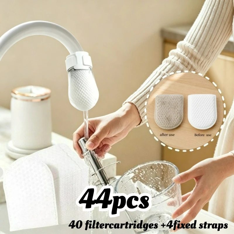 Replacement Faucet Filter Cartridge 40Pcs with 4 Straps, Non-woven Fabric Tap Water Purifier, Kitchen Bathroom Sink Filtration