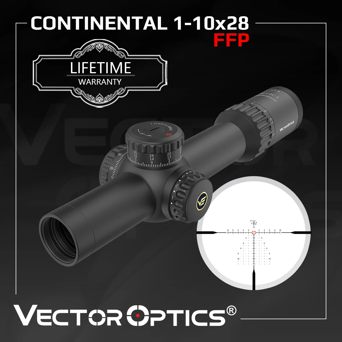 Vector Optics Continental 1-10x28 FFP 34mm Riflescope,Extra-Low Dispersion ED Glass For Dawn,Dusk Shooting,Hunting,Competition