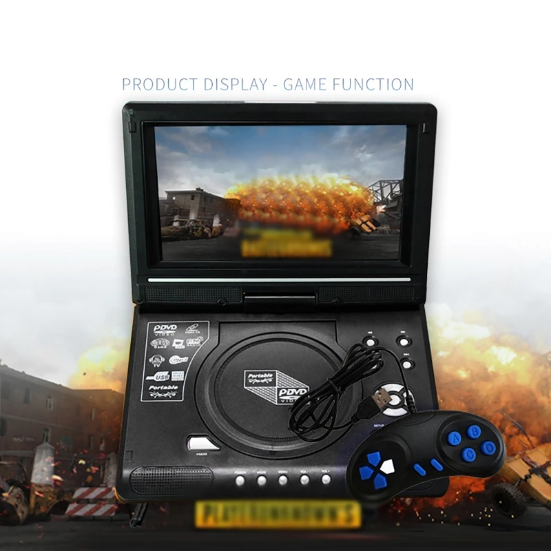 Mini Portable DVD CD EVD Player 9.8 Inch Digital Desktop Smart TV Player with Remote Control 270° Rotatable Screen for Travel