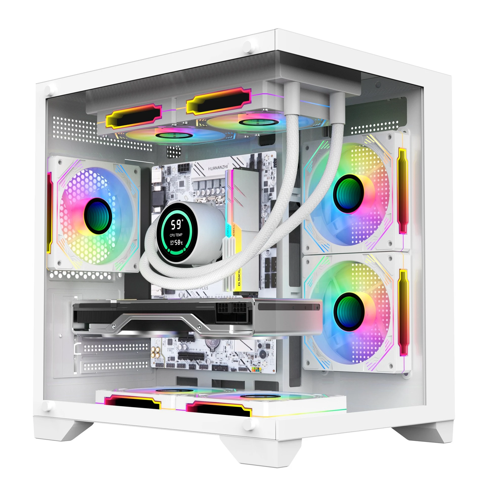 White Gaming Desktop PC Chassis Double Tempered Glass M‑ATX Mainboard 240mm Water Cooling Sea‑View Computer Case
