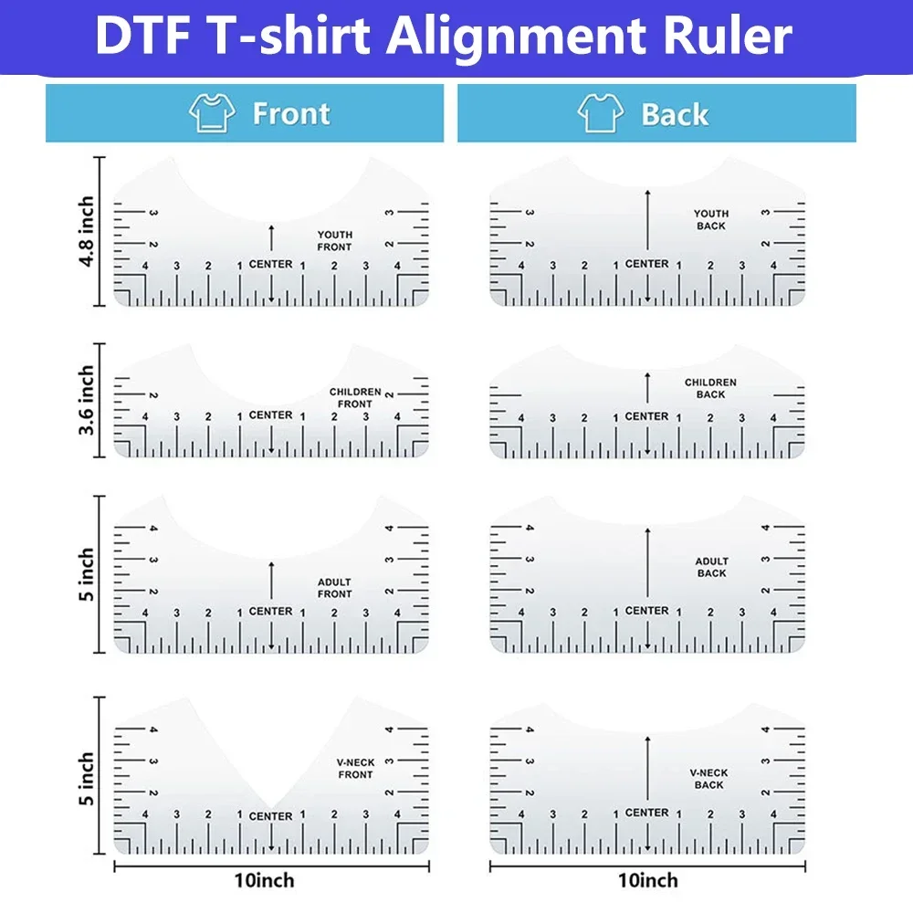 

DTF DTG T-shirt Alignment Ruler Acrylic T-Shirt Ruler Guide to Center Designs for Vinyl HTV Alignment Tool