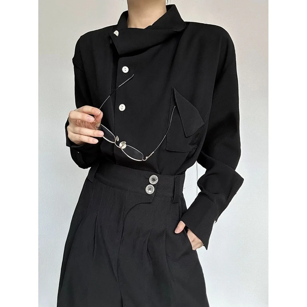 

Unique Vintage Design Men's Shirt Black Color Y2k Irregular Blouse Chic Collar Men's Casual Shirts Fashion Party Show Clothing