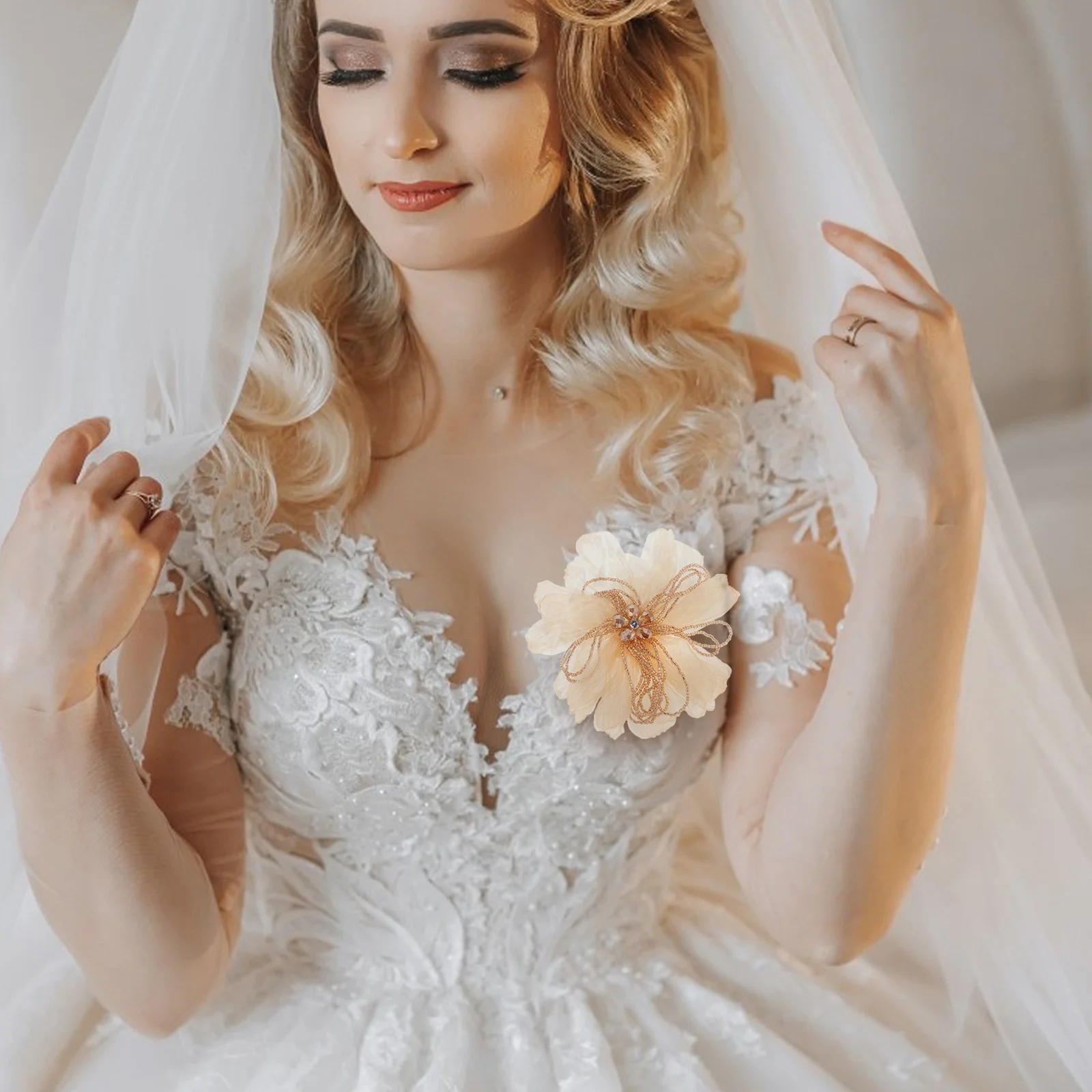 دبوس بروش على شكل زهرة من القماش للنساء دبابيس بلوم صناعية أنيقة للفساتين دبوس ملابس أنيقة للمناسبات الرسمية غير الرسمية #2