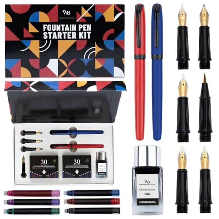 

Wordsworth and Black Fountain Pen Set - Blue - Includes 2 Pens, 18 ML Ink Bottle, 60 Ink Cartridges, A Refill Converter, 1 Medi