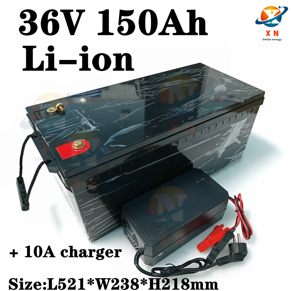 waterproof 36v 150ah lithium ion batteria 100A BMS li ion for 3000W 2500w inverter scooter golf cart bike solar +10A charger