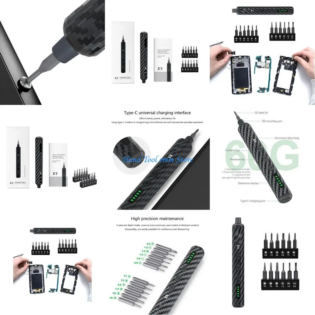 

H37F Professional Ergonomic Electric Screwdriver Carbon Fiber For Detailed Electronic Fixes Cellphone Maintenance Magnetized