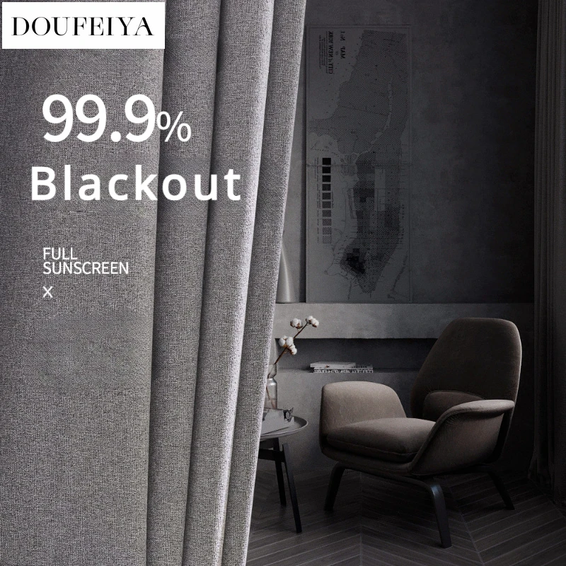 

Full Blackout Cotton Linen Polyester Curtains for Living Room Bedroom Dining Luxury Window Hotel Thicken White Tulle Decor