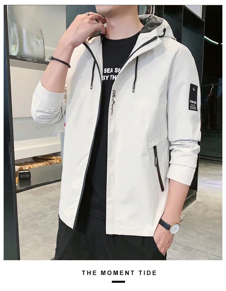 

2023 весна и осень новая мужская повседневная куртка с капюшоном модная уличная ветрозащитная походная ветровка на молнии с капюшоном куртка