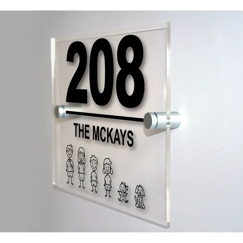 Customized House Sign with House Number and Steet name or Your Family Name with Family Member Cartoons Designs