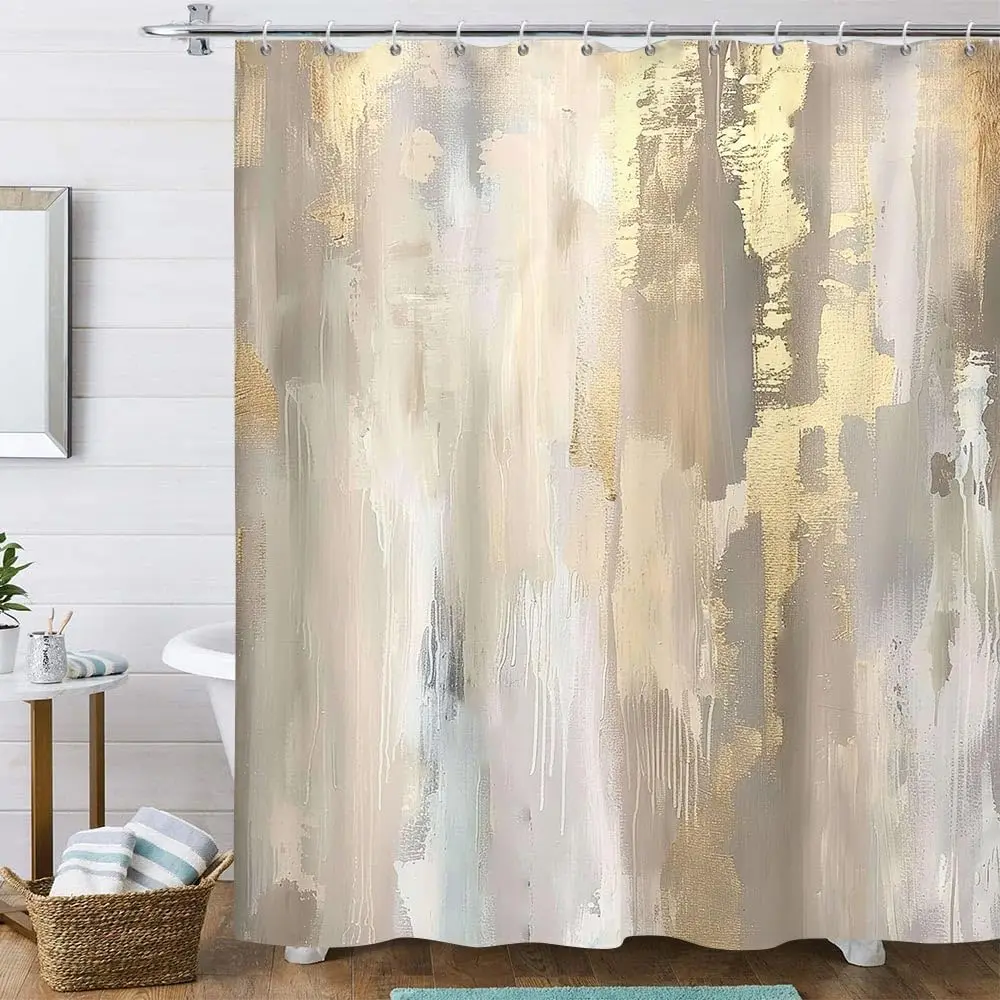 

Абстрактная современная занавеска для душа, серое золото, нейтральный мрамор в стиле бохо, минималистичная шикарная художественная занавеска для душа для ванной комнаты, 72 х 72 дюйма