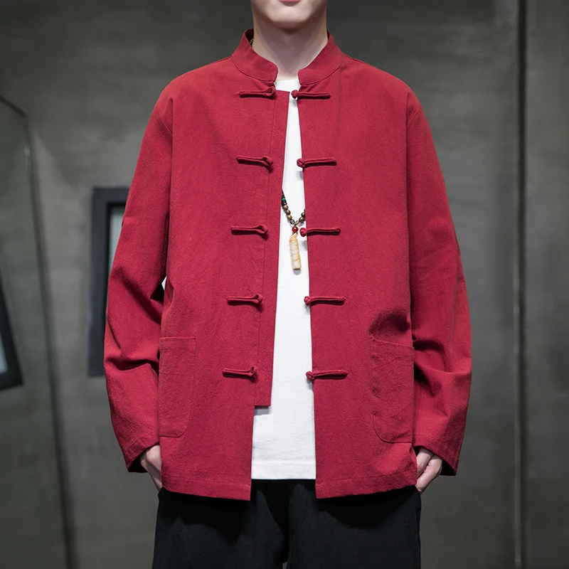 

Chinese Style Shirts Men Casual Kung Fu Tai Chi Mens Blouses Retro Linen Cotton Comfortable Solid Color Tang Suit Top Shirts Men