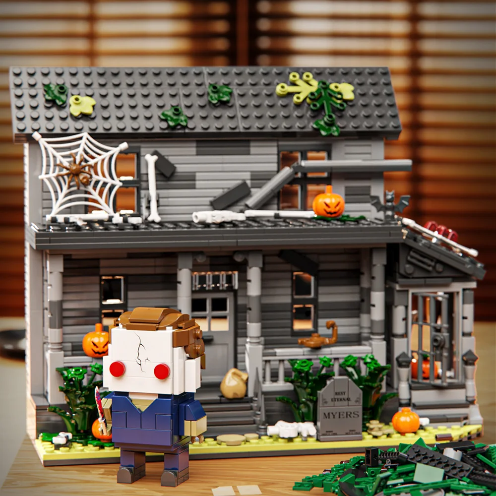 فيلم رعب الهالوين - مجموعات مكعبات بناء الشكل والمنزل، لعبة بناء الديكور القابلة للجمع، لعبة البناء الإبداعية، 780 قطعة #5
