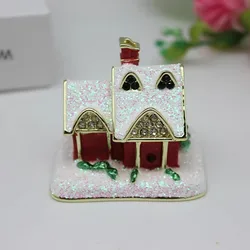Handgeschilderde Kerst Sneeuw Huis Beeldje Sieraden Snuisterij Doos Geëmailleerde Ring Houder Kids Cadeau Home Kerst Decor