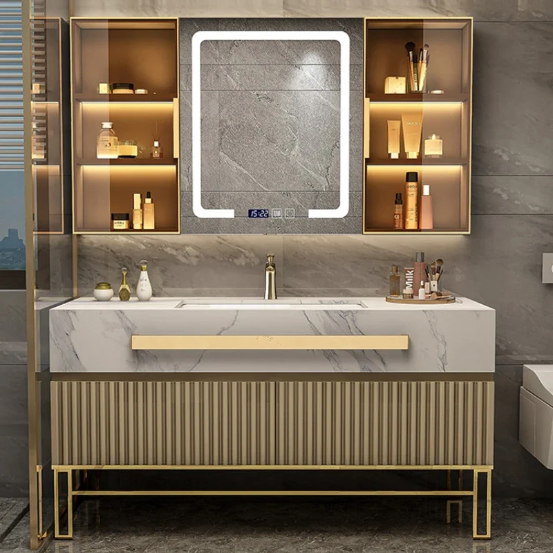 Integrated Bathroom Cabinet Combination Modern and Simple New Hotel Style Bathroom Washstand, Rock Slab Seamless Basin Home