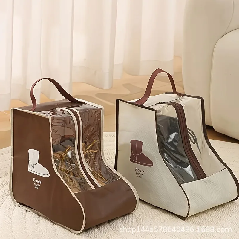2pcs Shoe Storage Bag Home Handheld Non Woven Visual Shoe Cover Dust Boots Short Boots Covers Waterproof Shoes Organizer Gods