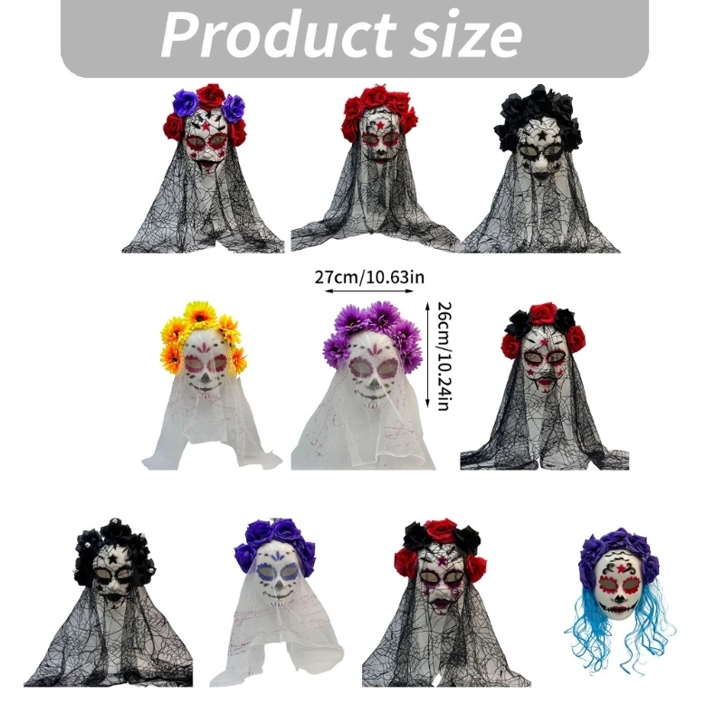  Sugar skull party cover with sheer back drape Halloween accessory for adult wear