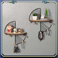 Fan Shape Floating Shelves Metal Wall Decor,Wood Wall Mounted Storage Shelf Home Decorations Art For Bedroom Living Room Durable