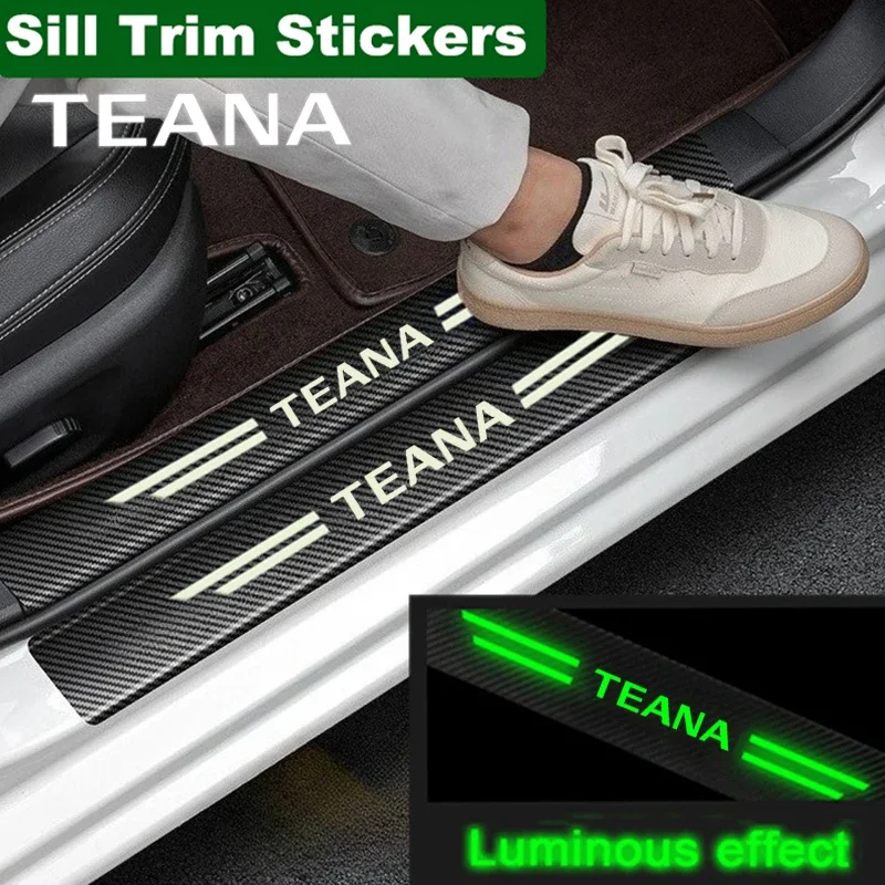 For Nissan Teana Badge Noctilucent Car Door Threshold Strip Protect Film Trunk Tail Bumper Guards Trims Sticker Waterproof Tape