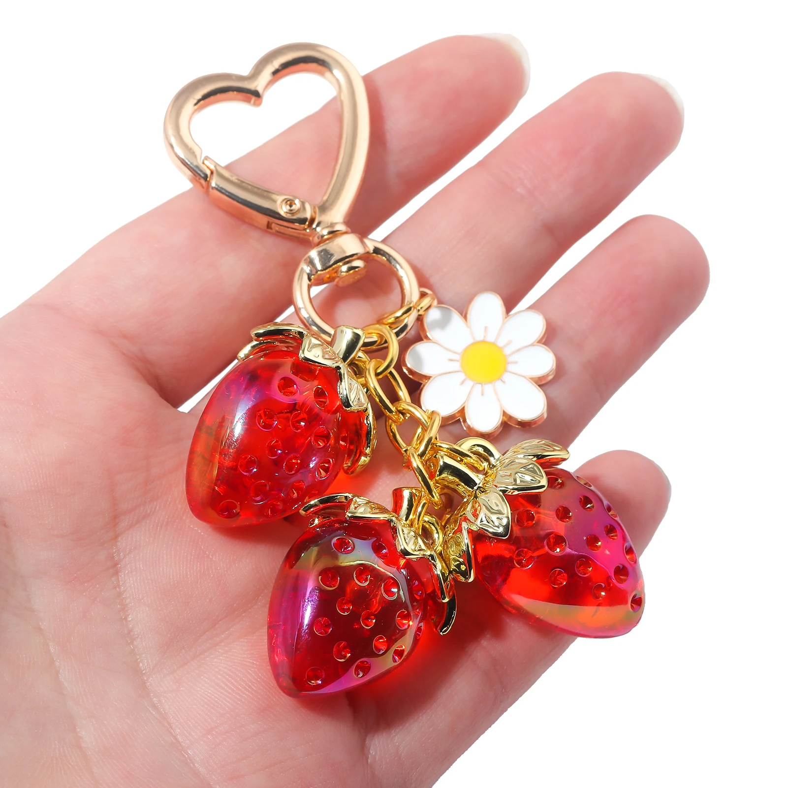 Cute Strawberry Bag Pendant Keychain Kawaii Heart Flower Daisy Key Chain for Women Girs Bag Purse Pendant Accessories Gift image 4