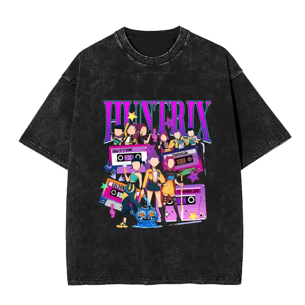 

Washed Vintage Men Women T-shirt Kpop Demon Hunters Rumi Mira Zoey Derpy Tiger Graphic T Shirts Men Women Casual Cotton Tshirt