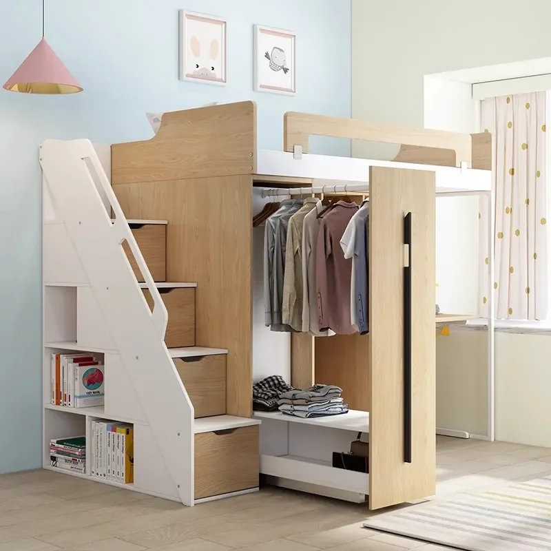 for Small Apartment Bed Desk Children Multi-functional Combination Wardrobe Half-height Bed Study Table Integrated