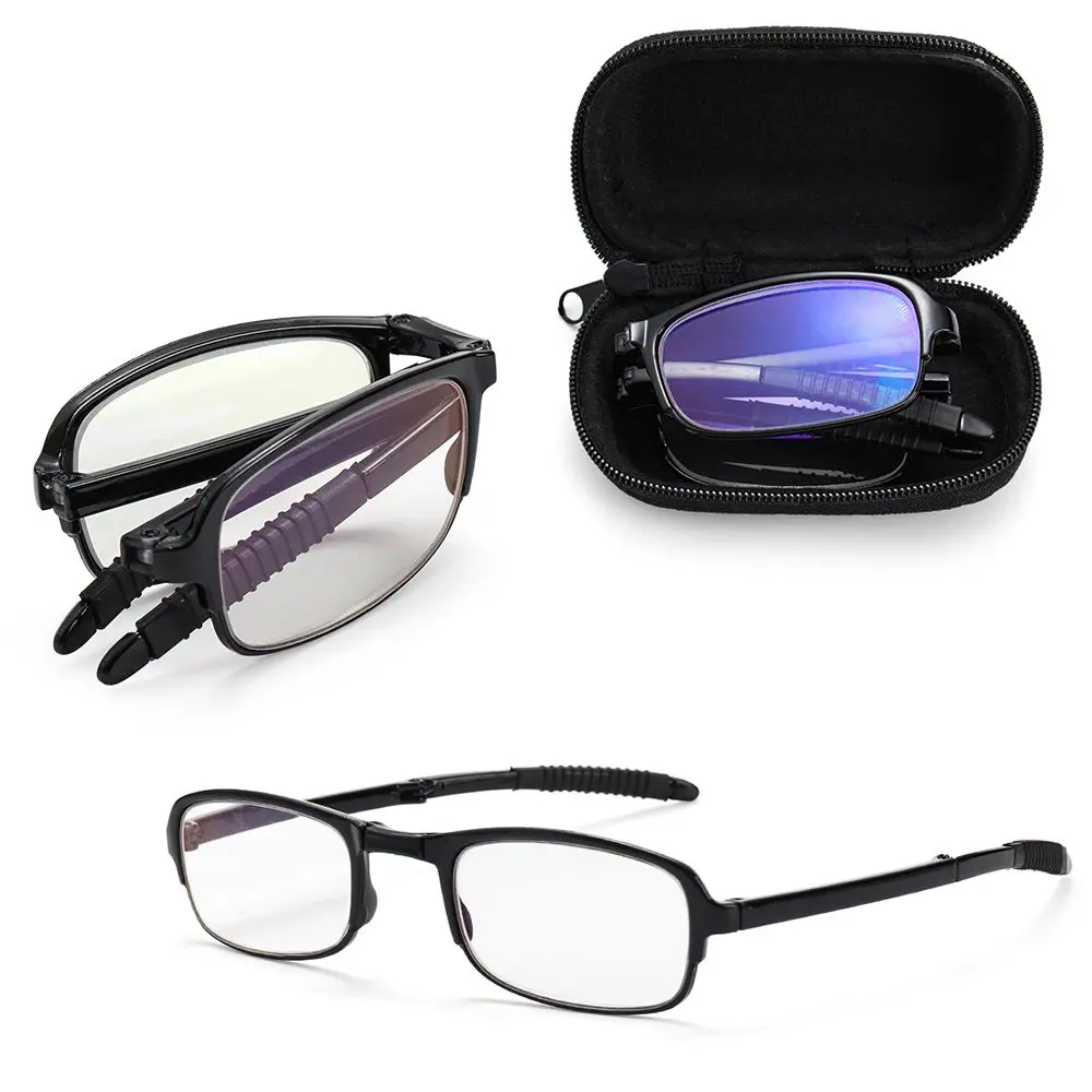 Fashion Folding Reading Glasses with Zipper Eyeglasses Box Unisex Portable Foldable Anti Blue Ray Lightweight Presbyopic Glasses