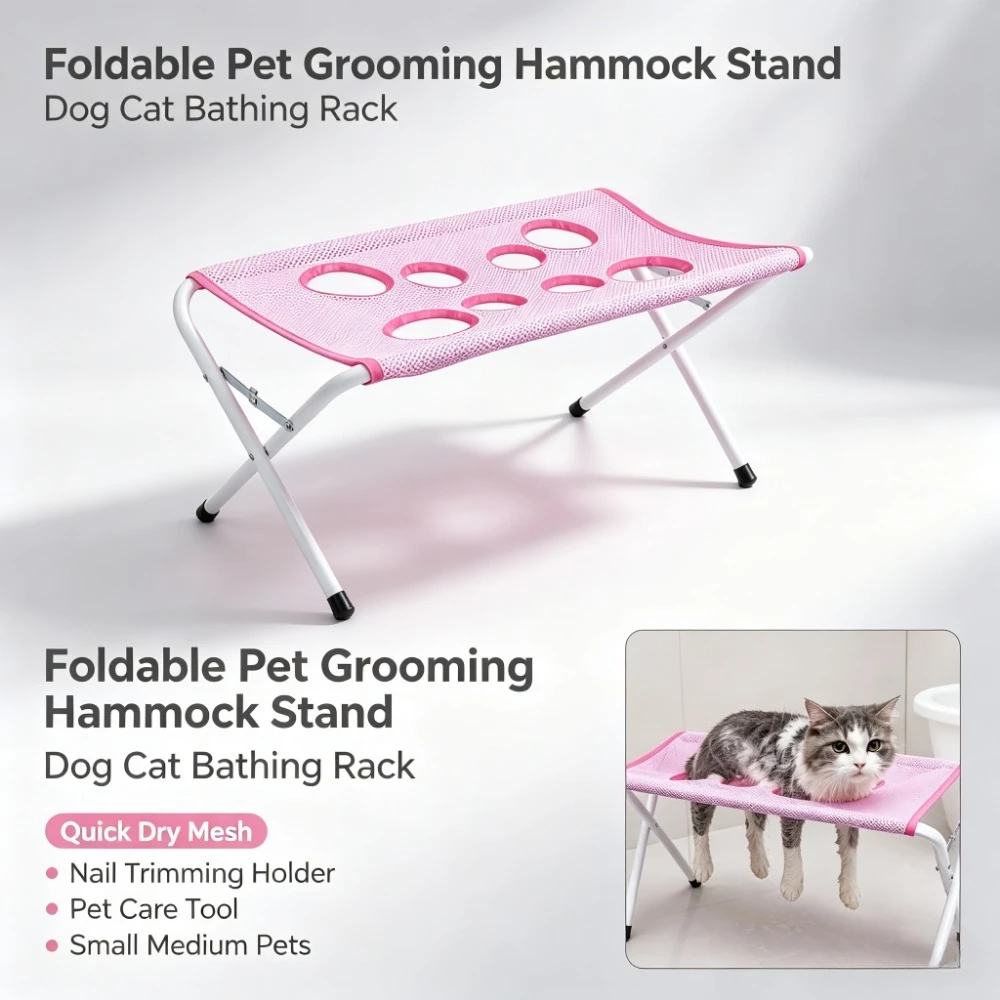 Foldable Pet Grooming Hammock Stand Dog Cat Bathing Rack Quick Dry Mesh Nail Trimming Holder Pet Care Tool for Small Medium Pets