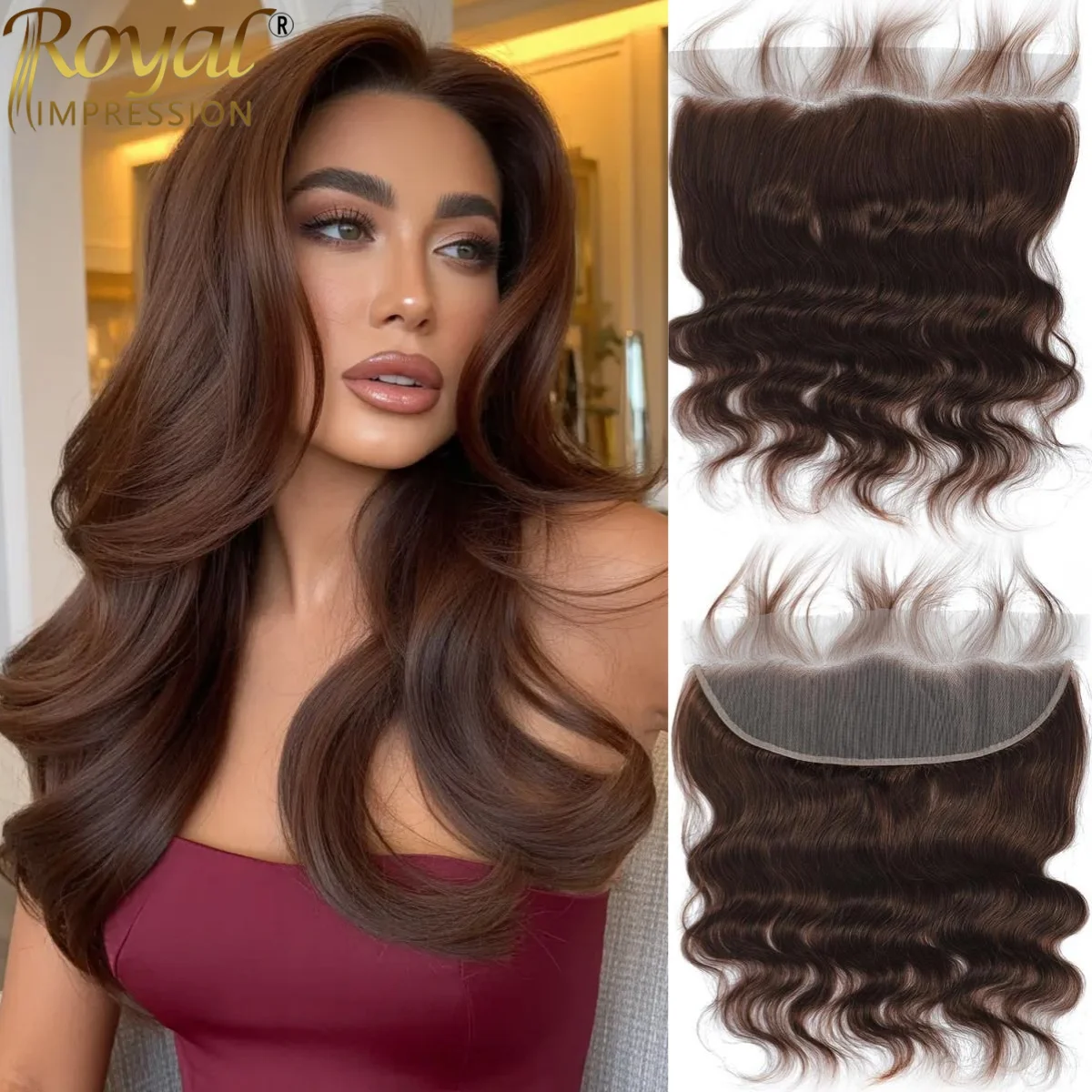 #4 Chocolate Brown Body Wave 13x4 HD Closure Human Hair 12A Dark Brown Wavy Free Part Melt Brazilian Virgin Remy Human Hair
