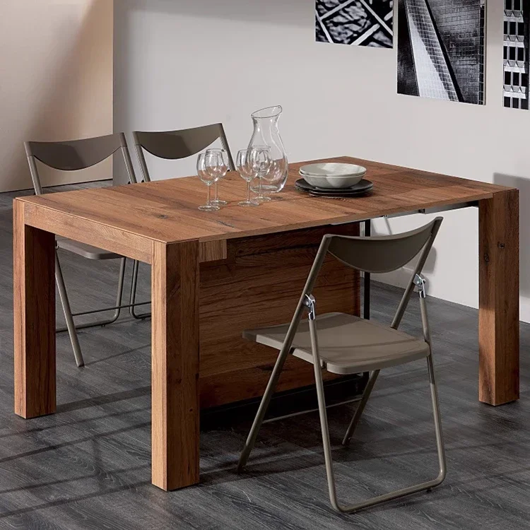 retractable Nordic rectangle, foldable dining table, household small apartment invisible, dining table and chair combination