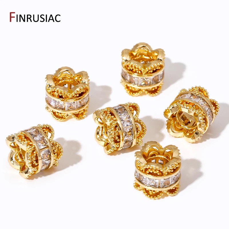 18K Gold Plated Brass Crown Spacer Beads,Zircon Tube Separators Beads For Bracelet Accessories, DIY Jewelry Making Supplies
