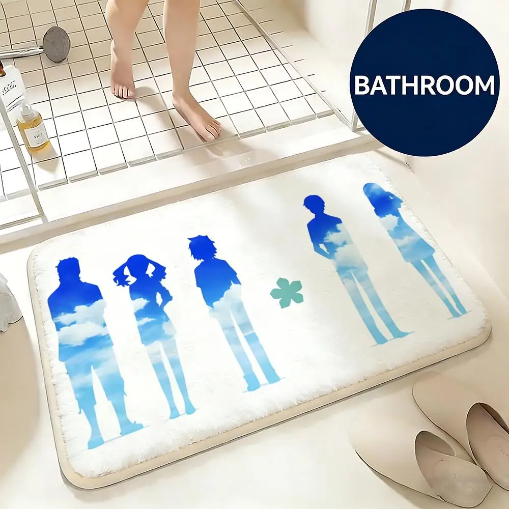 Soft Flannel Floor Mat Anime Anohana The Flower We Saw That Day Floor Mat Non-Slip Absorbent Doormat Bathroom Bedroom Home